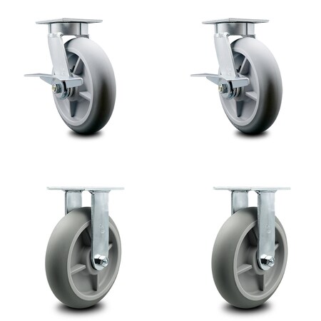 Service Caster 8 Inch Kingpinless Thermoplastic Rubber Wheel Caster Brakes 2 Rigid SCC, 2PK SCC-KP30S820-TPRRD-SLB-2-R-2